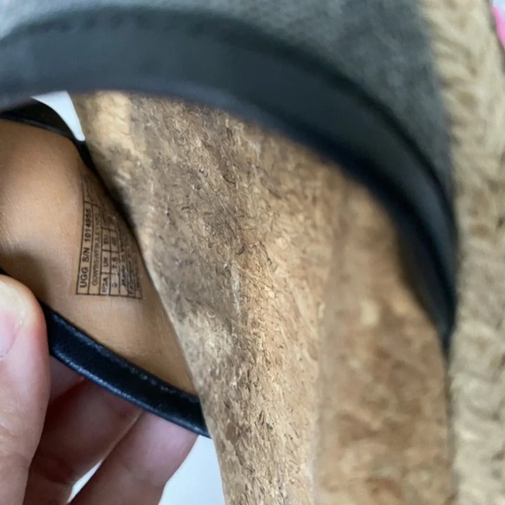 UGG Amell Canvas Sandals Sz 9 Grey‎ Black Ankle Tie Espadrilles Cork